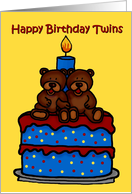 Twin boy bears on cake birthday party invitation card