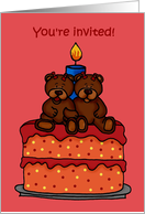 twin girl bears birthday party invitation card