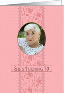 Birthday,70th,Invitation for Her, Pretty Pink & Feminine, Photo Insert card
