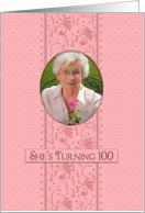 Birthday,Invitation, Her 100th, Pretty Pink & Feminine, Photo Insert card