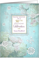 Birthday 50th, Party Invitation, Elegance/Flowers/Butterflies, Name card