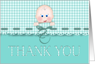 Thank You Baby Gift Aqua Teal Scallop Border Faux Ribbon Baby Face card