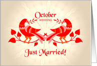 october wedding, birds in love, just married card
