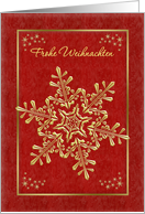 Frohe Weihnachten German Christmas - gold snowflakes on red background card