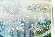 Thank you for Christmas gift card - silver snowflakes on blue card