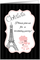 Paris Pink Poodle Eiffel Tower Birthday Party Invitation card