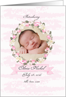 Pink Rose and White Orchid Photo Baby Annoucement card