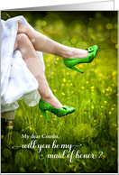 Cousin Maid of Honor Request Green Wedding Shoes Custom card