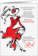 Good Luck to a Lady in Red Line Art Woman card