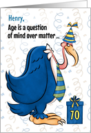 70th Funny Birthday Blue Buzzard in a Tie Custom Name card