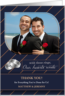 Gay and Lesbian Wedding Thank You Blue Pinstripe with Photo card
