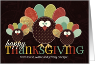 Thanksgiving Patchwork Turkey Family with Custom Name card