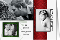 3-Photo Elegant Red and Green Holiday Photo Card