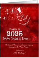 2024 New Year’s Eve Party Champagne in Red and White Custom card