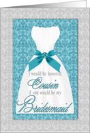 Cousin Bridesmaid Request Turquoise and Silver Wedding Custom card