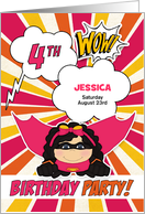 4th Birthday Party for Girls Superhero Pink Comic Book Theme Custom card
