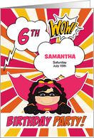 6th Birthday Party for Girls Superhero Pink Comic Book Theme Custom card