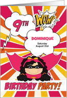 9th Birthday Party for Girls Superhero Pink Comic Book Theme Custom card
