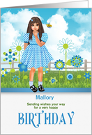 Young Girls Birthday Blue Garden with Custom Name card