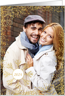 Golden Faux Glitter Borde and Snowflake Christmas Custom Photo card