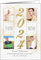 Graduation Announcement Then and Now 4-Photo Gold and White card