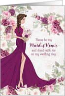 Maid of Honor Bridal Party Invitation in Plum Ranunculus card