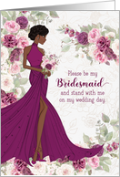 Bridesmaid Bridal Party Plum and Pink Ranunculus with Brown Skin card