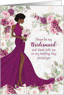 Bridesmaid Plum and Pink Ranunculus Bride with Brown Skin Custom card