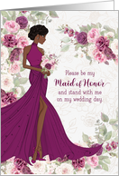 Maid of Honor Plum Ranunculus Bride with Brown Skin card