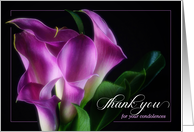 Thank You for your Condolences with Purple Calla Lily Blank card