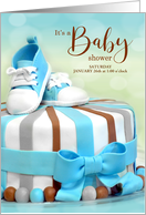Baby Shower Invitation in Blue Green and Brown with Cake card
