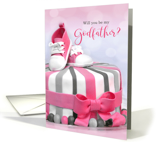 WIll You Be My Godfather Pink and Purple Cake card (430626)