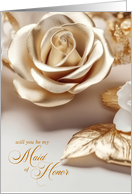 Maid of Honor Request Gold and white Roses card