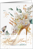 Maid of Honor Request with Custom Name Botanical Wedding Shoe card