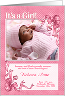 New Granddaughter Announcement in Pink Polka Dots with Photo card