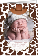 Western Theme Little Cowboy New Baby Photo Announcement card