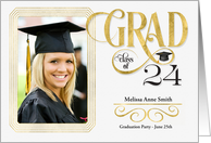 Graduation Party Class of 2024 Faux Gold Leaf and White Photo card
