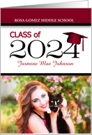 Middle School Graduation Red and Black Class of 2024 Grad’s Photo card