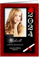 Red Cheetah Print Class of 2024 Graduation Party Photo Invitation card
