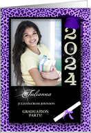 Purple Cheetah Print Class of 2024 Graduation Party Custom Photo card
