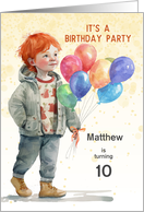 Boy Age Specific Birthday Party Balloons and Child Custom Text card