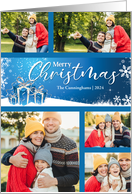 Merry Christmas Blue and White Custom 5 Photo Holiday card