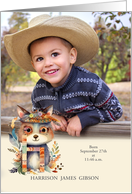 Letter H Birth Announcement Boho Tribal Style Woodland Fox Photo card
