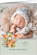 Letter W Birth Announcement Woodland Tribal Baby’s Photo card