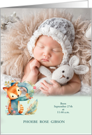 Letter P Birth Announcement Woodland Theme Fox Custom card