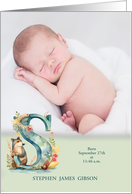 Letter S Birth Announcement Woodland Creature with Custom card