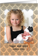 Peach lace, two little girls sugar and spice photo card