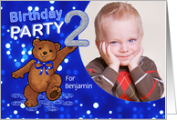 2nd Birthday Party Dancing Bear for Boy, Custom Photo card