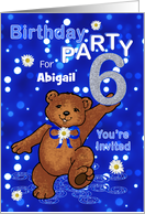 6th Birthday Teddy Bear Invitation for Girl, Custom Name card