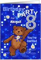 8th Birthday Teddy Bear Invitation for Girl, Custom Name card